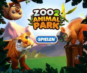 Faultier, Tiger und Affe mit dem Zoo 2 Animal Park Logo