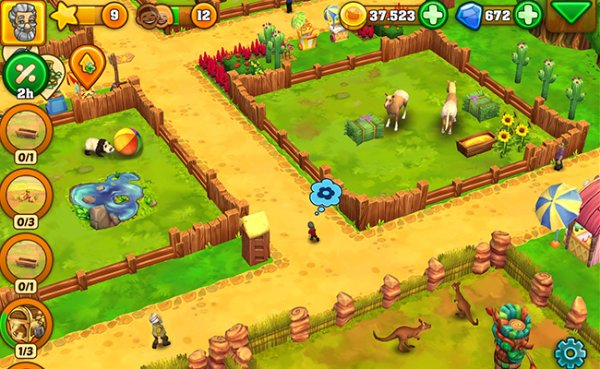 Zoogehege mit Pandas und Pferde im Spiel Zoo2Animal Park