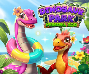 Dinosaur Park - Forscher mit Fernglas und Flugdinosaurier im Sommer