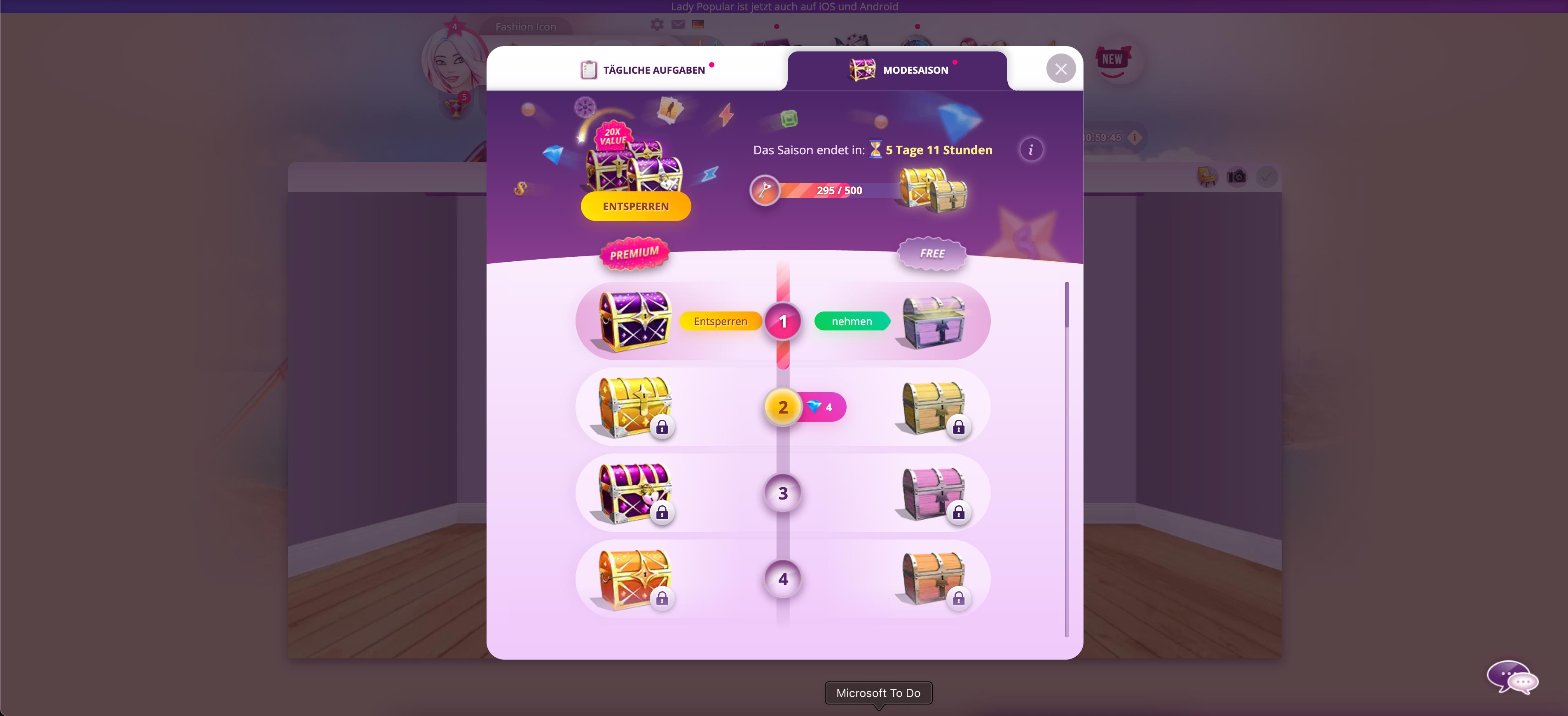 Lady Popular ingame Grafik Ankleidezimmer mit unendlich vielen Outfit Elementen für die Lady Popular