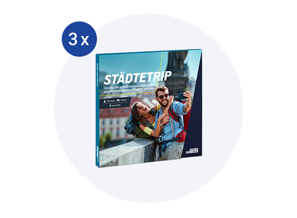 Drei Mal eine Jochen Schweizer Geschenkbox "Städtetrip"