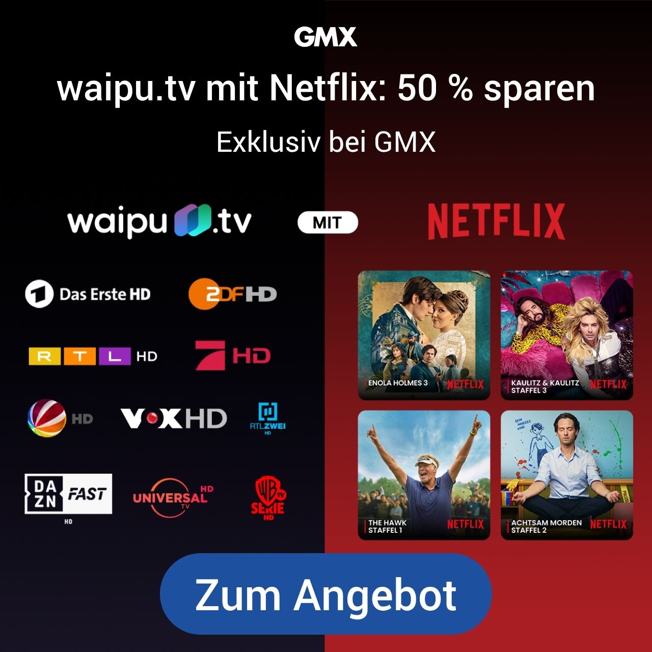 Netflix mit waipu.tv - Jetzt 50 % Rabatt