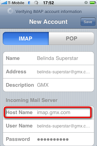 username incoming mail server