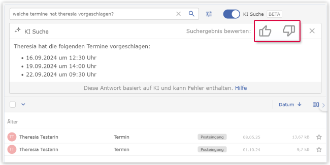 Feedback zur KI-Suche