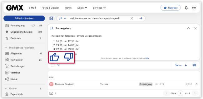 Feedback zur KI-Suche
