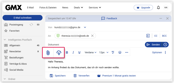 Klicken Sie auf das Büroklammer-Symbol