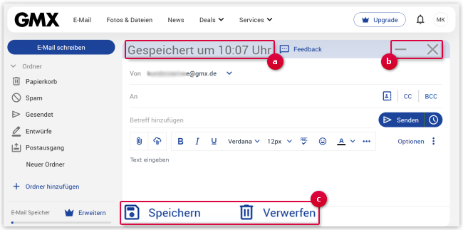 E-Mail als Entwurf speichern