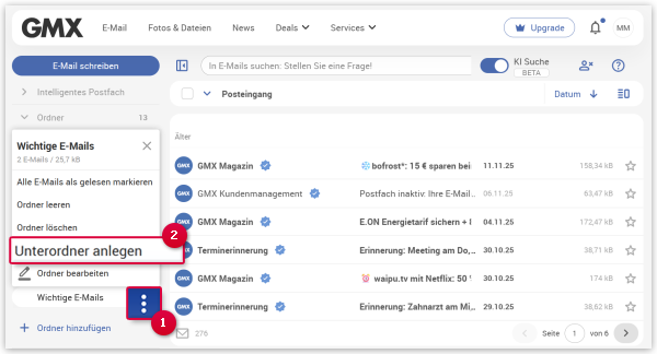 Neuen Unterordner im Postfach anlegen