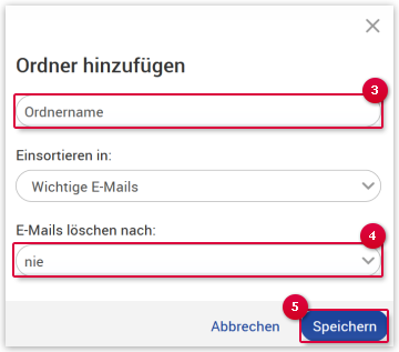 Einstellungen zum neu angelegten Unterordner