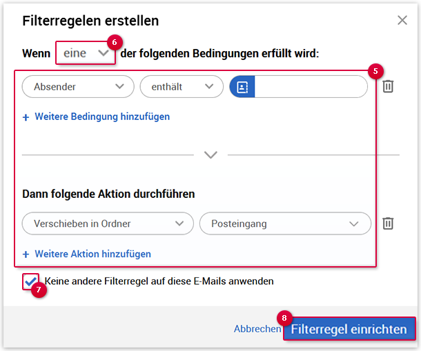 Benutzerdefinierte Filterregel
