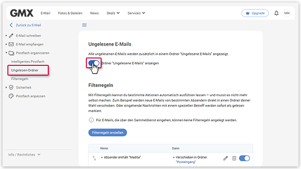 Ansicht Ungelesene E-Mails ausschalten