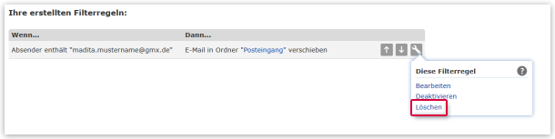 Filterregel löschen
