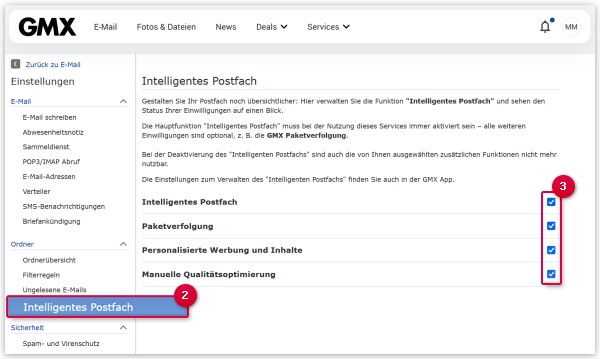 Einstellungen Intelligentes Postfach