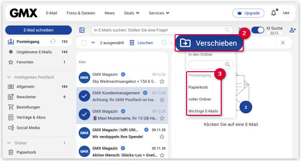 So verschieben Sie E-Mails über die Verschieben-Schaltfläche in einen Ordner