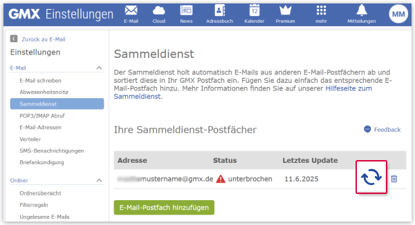 Sammeldienst reaktivieren