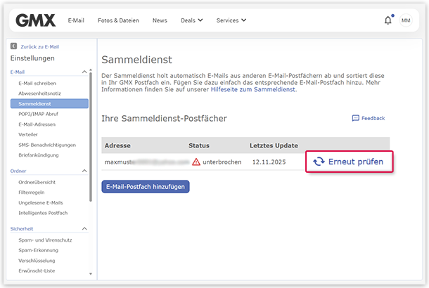 Sammeldienst reaktivieren