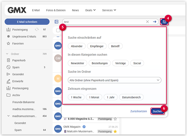 Durchsuchen Sie Ihre Ordner nach E-Mails.