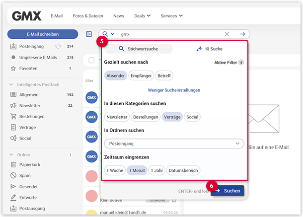 Durchsuchen Sie Ihre Ordner nach E-Mails.