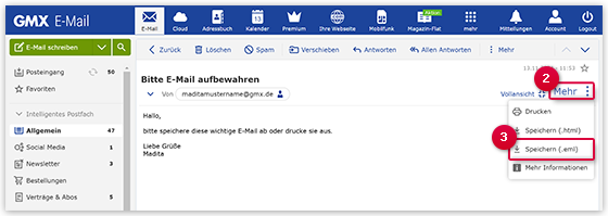 E-Mail als EML speichern