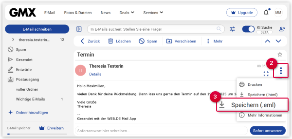 E-Mail als EML speichern