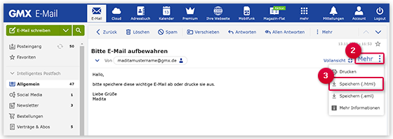 E-Mail als HTML speichern