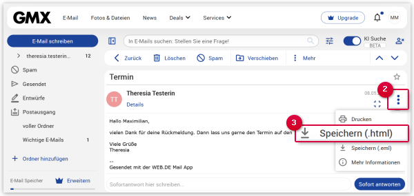 E-Mail als HTML speichern