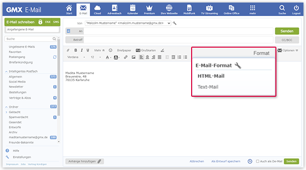 Schreiben Sie Ihre E-Mail auch als Text-Mail