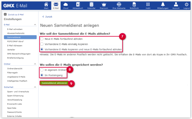 Sammeldienst einrichten