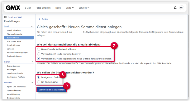 Sammeldienst einrichten