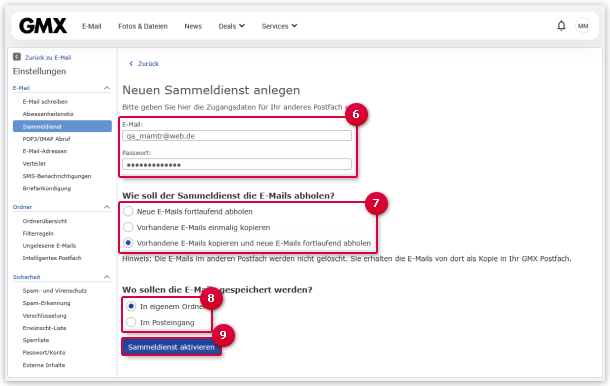 Sammeldienst einrichten