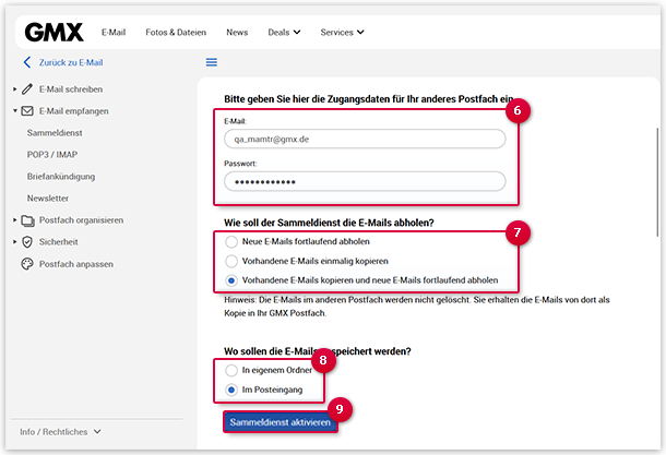 Sammeldienst einrichten