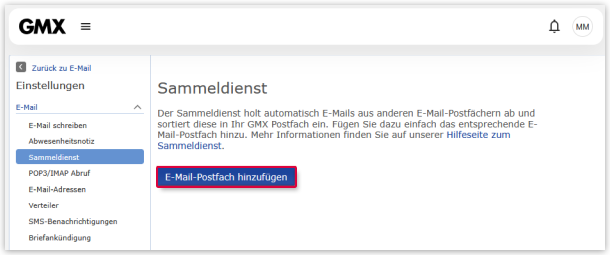 E-Mail-Postfach hinzufügen