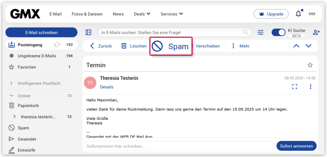 So markieren Sie eine E-Mail als Spam