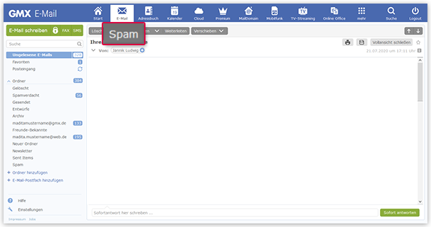 So markieren Sie eine E-Mail als "Spam"