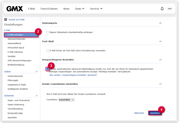 Vorgeschlagene Kontakte ausschalten