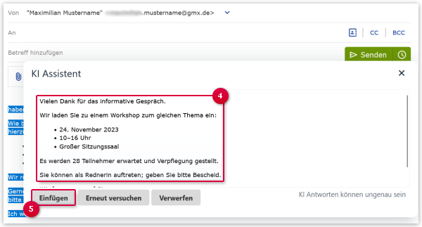 Schreibassistent: Textvorschlag einfügen