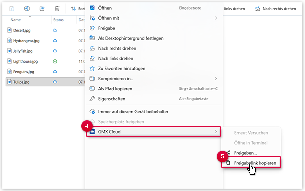 Screenshot: Freigabe erstellen