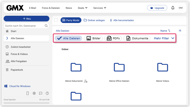 Dateityp-Filter anwenden