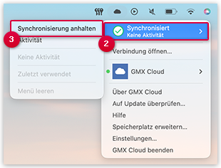 Screenshot: Synchronisation anhalten