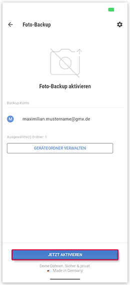 Screenshot: Jetzt aktivieren Button