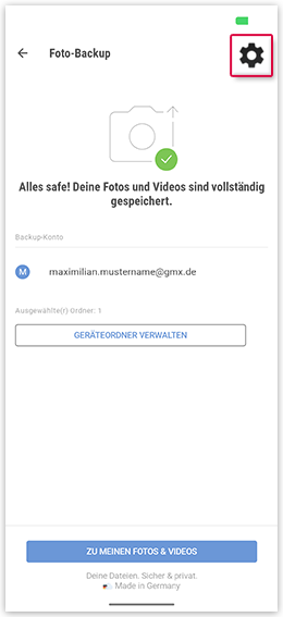 Screenshot: Position des Zahnrad-Symbols