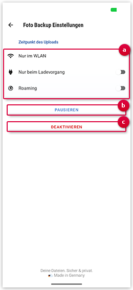Screenshot: Foto-Backup Einstellungen