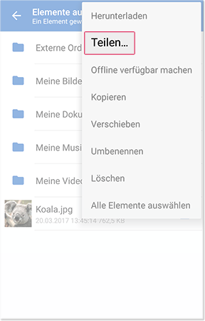 Elemente mit externen Anwendungen teilen