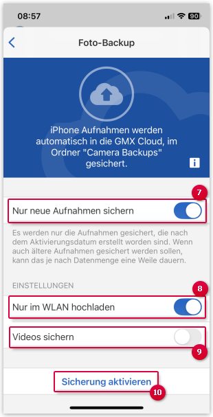 Automatische Sicherung und Synchronisation einschalten