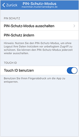PIN-Schutz-Modus anschalten