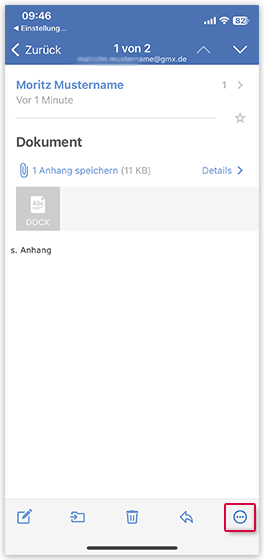 Weitere Optionen in der geöffneten Mail