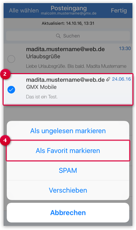 E-Mail als Favorite markieren