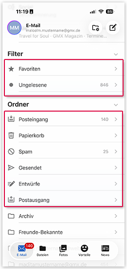 Systemordner aufrufen