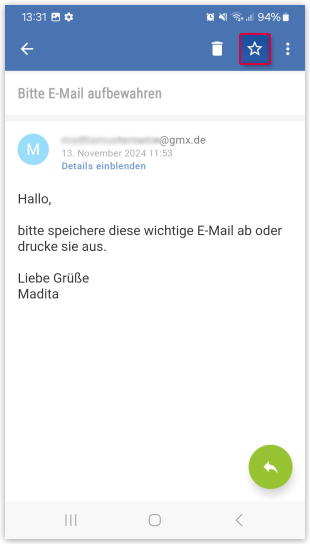 E-Mail als Favorite markieren