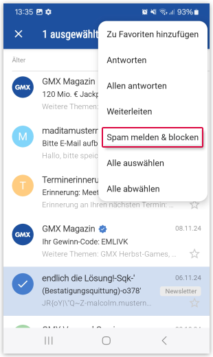 Mail als Spam markieren